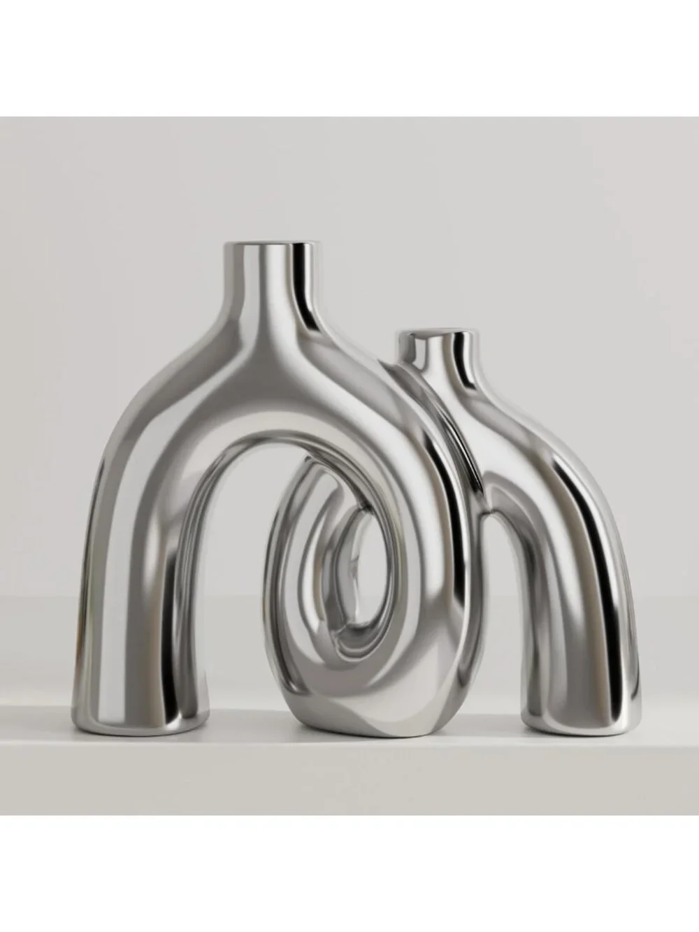 Modern Silver Donut Decorative Vases Set - Nordic Boho Home Decor, Matte Ceramic